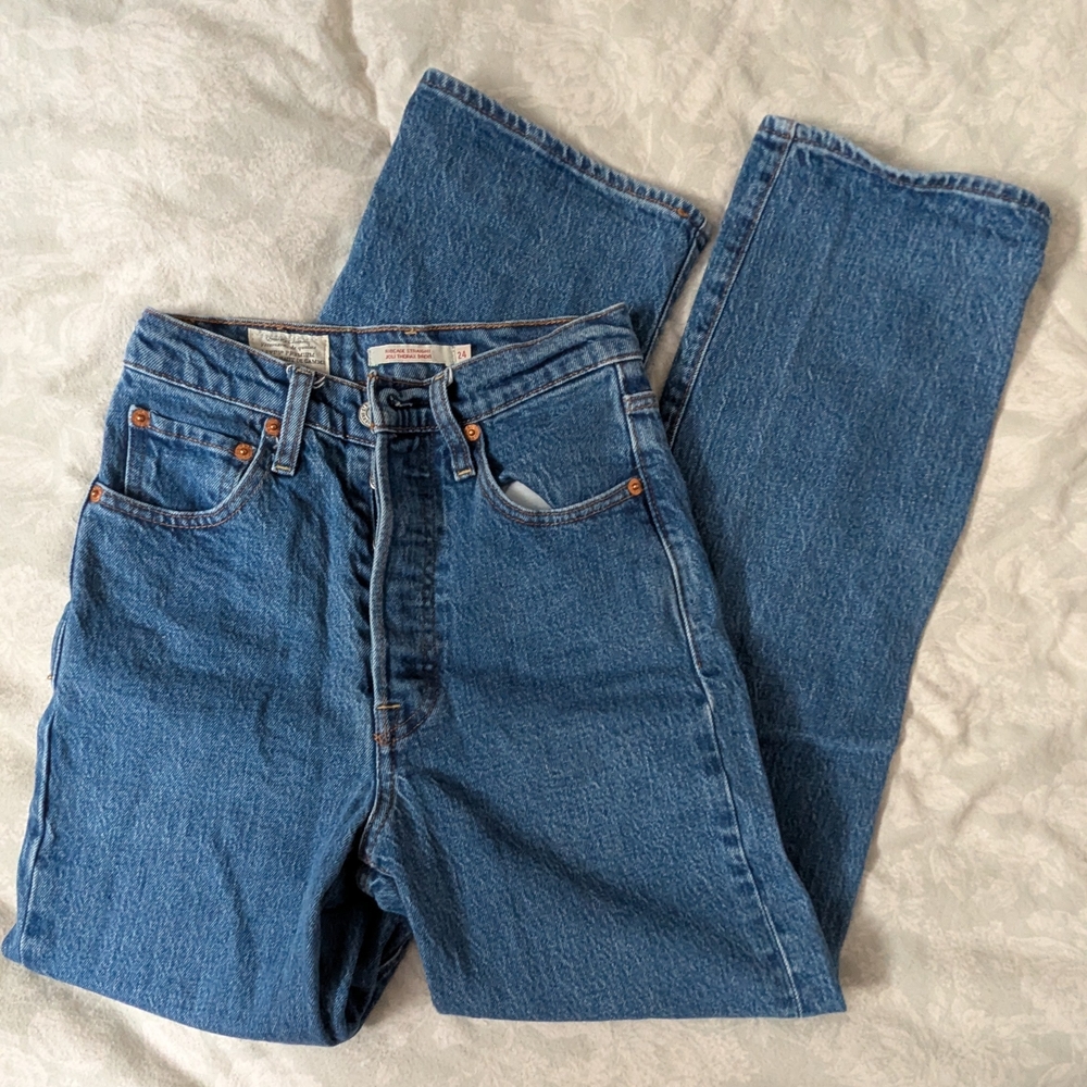 Classic Blue High-Waist Straight Leg Jeans